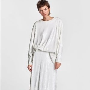 ZARA KNITWEAR COLLECTION WHITE SEQUIN TOP
